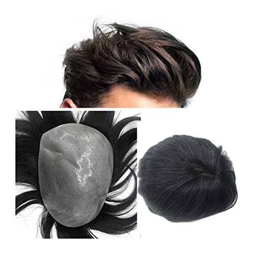 Herren Haarteil Toupee for Men, 4mm-6mm PU Skin Biological Scalp Human Hair Mens Toupee, Natural Black Indian Remy Hair Straight Mens Replacement Hairpieces Toupet für Männer (Color : Straight Toupee von HASMI