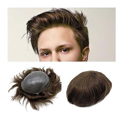 Herren Haarteil Toupet for Männer 6" Echthaar System Ersatz 8×10" Vollpolyhaut Herren Toupet Haarteil Männerhaarprothese Langlebige PU-Basis Haarteil Perückeneinheit Toupet für Männer (Size : 6 INCHE von HASMI