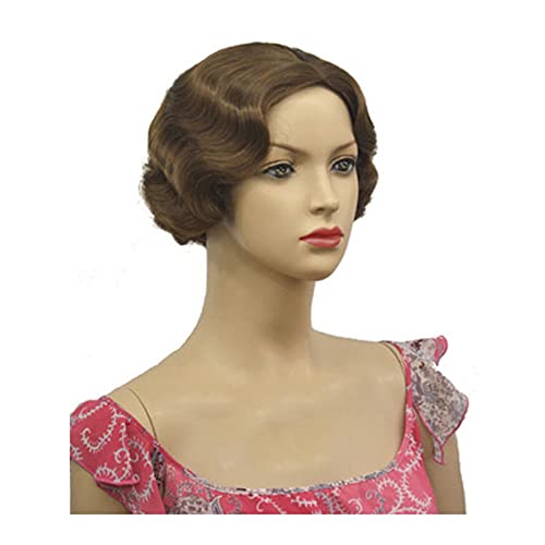 Human Haar Wigs Perücke 20s Womens Retro Kurze Finger Welle Lockig Wellig Perücken Pinup Klasse Vintage Wig Well Stil Halloween Cosplay Kopfbedeckung Natürliche Lockige Perücke von HASMI