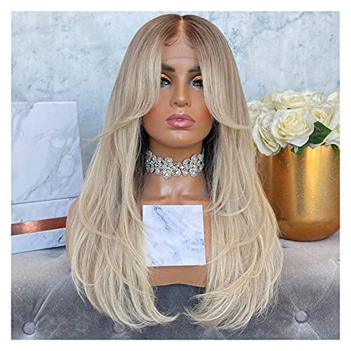 Human Haar Wigs Perücke Blond Gerade Spitze Perücken für schwarze Frauen Natürliche Wavy Medium Hitzebeständig Natürliche Lockige Perücke (Größe: 24 Zoll) von HASMI