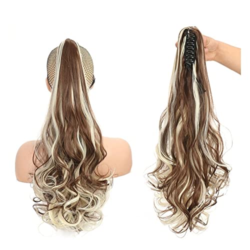 Pferdeschwanz Haarteil 55,9 cm gewelltes Pferdeschwanz-Haar mit Klaue, Clip-in-Haarverlängerung, hitzebeständige Faser, Pferdeschwanz-Haarteil for Frauen und Mädchen, Verlängerung, synthetisches, lang von HASMI