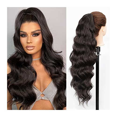 Pferdeschwanz Haarteil 66 cm lange gewellte Haarverlängerung, synthetische hitzebeständige Haarverlängerung, Haarteil for Frauen und Mädchen, Kordelzug-Pferdeschwanz, natürlicher, weicher Clip-in-Pfer von HASMI