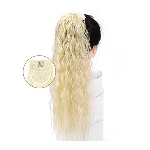 Pferdeschwanz Haarteil Lange Corn Wave Pferdeschwanz-Verlängerungen 22" synthetische flauschige lockige Pferdeschwanz-Haarteile Clip-in-Pferdeschwanz-Haarverlängerungen for Frauen Pferdeschwanzverläng von HASMI