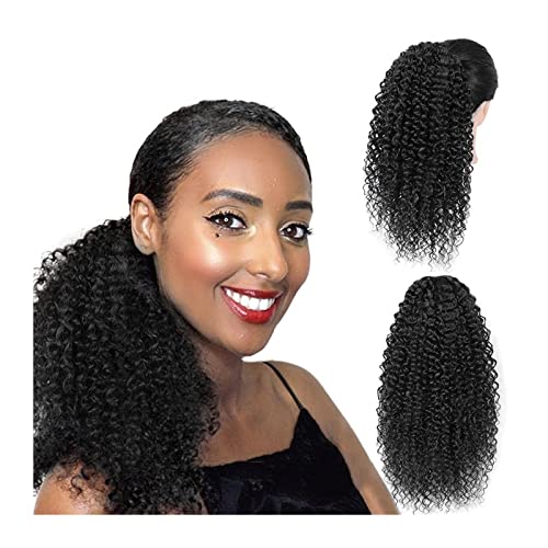 Pferdeschwanz Haarteil Synthetischer Pferdeschwanz mit Kordelzug for schwarze Frauen, 35,6 cm, Afro-Haarverlängerung, Clip in Pferdeschwanz-Haarteilen, synthetischer Afro-Pferdeschwanz mit Kordelzug P von HASMI