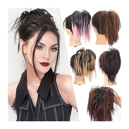 kunsthaar zum einflechten Messy Straight Hair Bun Hairpiece for Women, Tousled Updo Hair Buns Ponytail Extensions Natural Looking Synthetic Claw Clip Chignons haare zum einflechten (Size : Talla �nic von HASMI