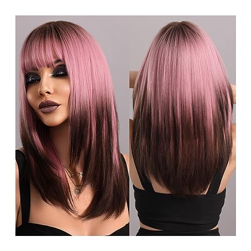 perücken Tägliche Party, synthetische, natürliche Mittelteil, lockige Perücke, Lolita, hitzebeständig, Ombre, Schwarz, Weiß, gewelltes Haar, Perücke for Frauen, Cosplay Perücke (Color : MW9050-1, Si von HASMI