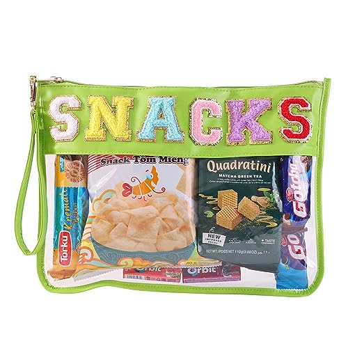 HASIOY Transparente Tasche mit Flicken Snacks Tasche Chenille Brief Tasche Kosmetiktasche mit goldenen Schultergurten, Grün 1, Snack-Tasche von HASOIY