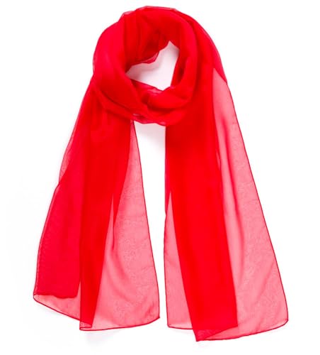 HAT YOU Damen Chiffon Halstuch, Sommertuch, Chiffon Schal, Tuch für Frühling und Sommer, Ganzjährig - Made in Italy, Farbe:Red 80x200 von HAT YOU