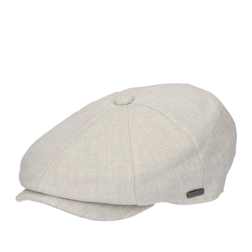 HAT YOU Herren Schiebermütze, Flatcap, Schirmmütze, Barrett, Sommer Leinencap, Farbe:Creme, Hut Size:57-58 cm von HAT YOU