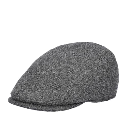 HAT YOU hochwertige Wool Flachkappe 'Carl Confort', Herren Schiebermütze, Wollmütze, Mütze:Grey, Größe:57 cm von HAT YOU