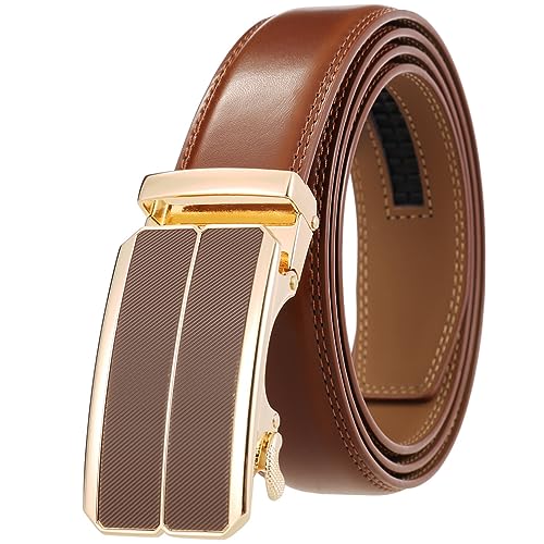 Hatamoto Echtledergürtel für Herren, verstellbarer Schiebegürtel mit Ratsche, 3,5 cm Breite, in Geschenkverpackung, passt überall, e-brown, Max 40'' Waist adjustable 120cm von HATAMOTO