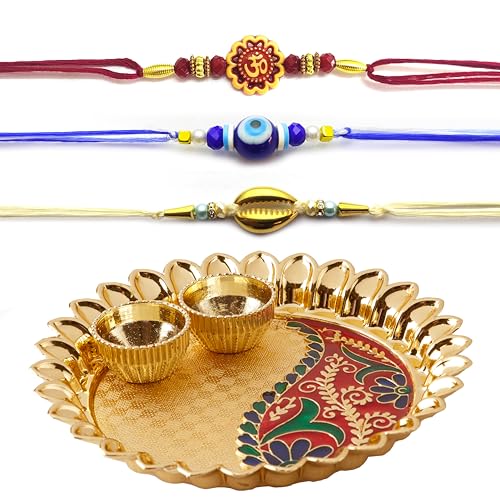 HATHKAAM 5Pcs Rakhi Set, Rakhe for Brother and Bhabhi, 3Pcs Rakhee Bracelet Set, Handmade by Women Artisans Love from Sister, Decorative Rakhi Plate Set with Two Vatis, Rakhdi Thread, Rakhi für Bruder HATHKAAM 5Pcs Rakhi Set, Rakhe for Brother and Bhabhi, 3Pcs Rakhee Bracelet Set, Handmade by Women Artisans Love from Sister, Decorative Rakhi Plate Set with Two Vatis, Rakhdi Thread, Rakhi für Bruder von HATHKAAM