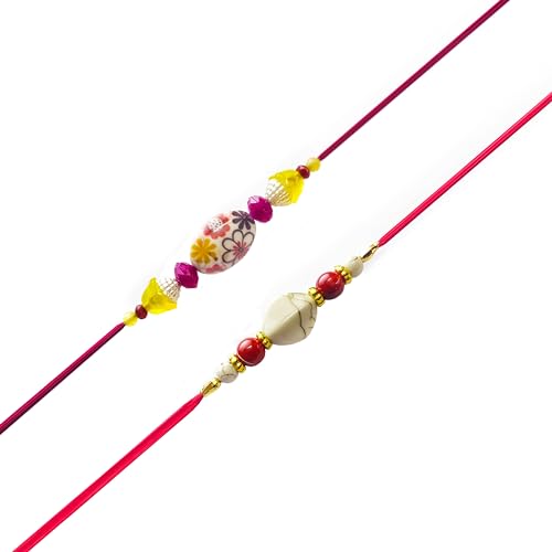 HATHKAAM Set of 2 Designer Rakhi for Brother | Traditional Handmade Rangoli Design Rakhi Set of 2 for Bhai | Rakhi for Bhaiya made from fine Threads Red Green Color Combo for Rakhsha Bandhan (HKR2013) von HATHKAAM