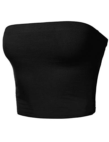 Damen Trägerloses Tube Crop Top Baumwolle Casual Workout Slim Fit Tube Tops - Schwarz - Klein von HATOPANTS