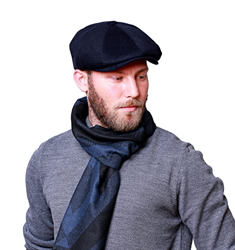 HATSQUARE - Dunkelblaue Schiebermütze aus Wolle mit 8 Paneelen für Herren - XL von HATSQUARE