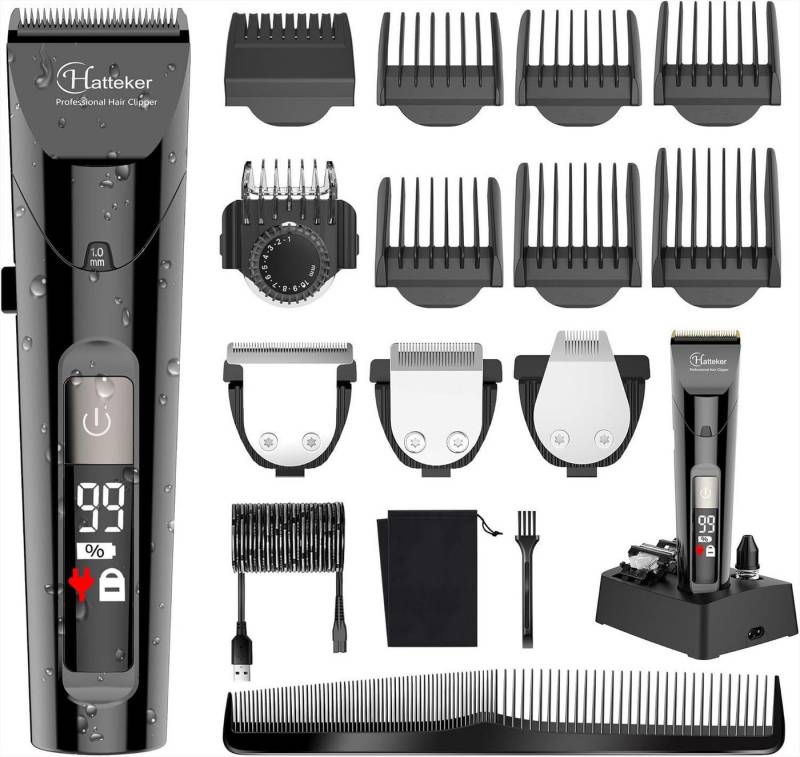 HATTEKER Haar- und Bartschneider RFC-691, Profi Haarschneidemaschine Herren, Wasserdicht 4 in 1 von HATTEKER