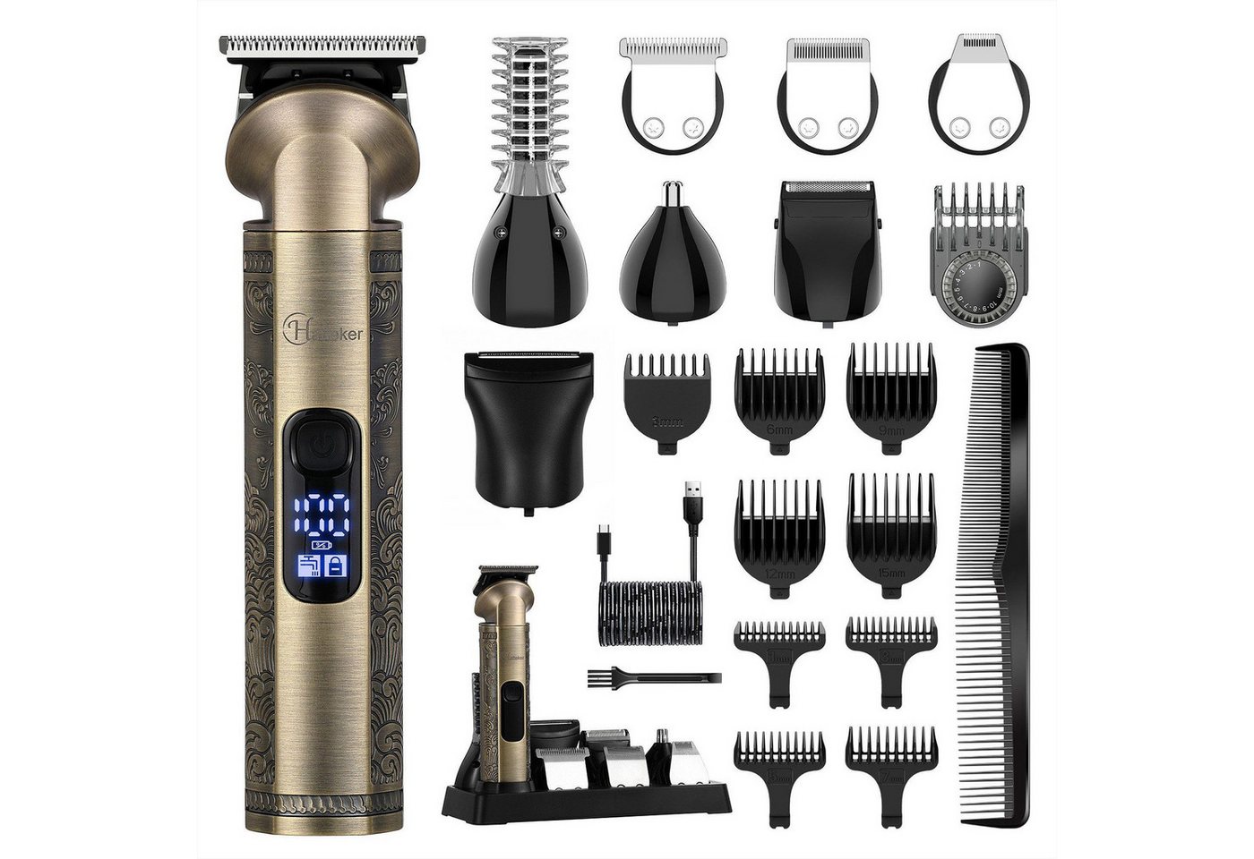 HATTEKER Haarschneider HT-609, Bartschneider, Rasierer, T-Klinge Trimmer, mit Ultra Sharp Klinge 8-in-1 von HATTEKER