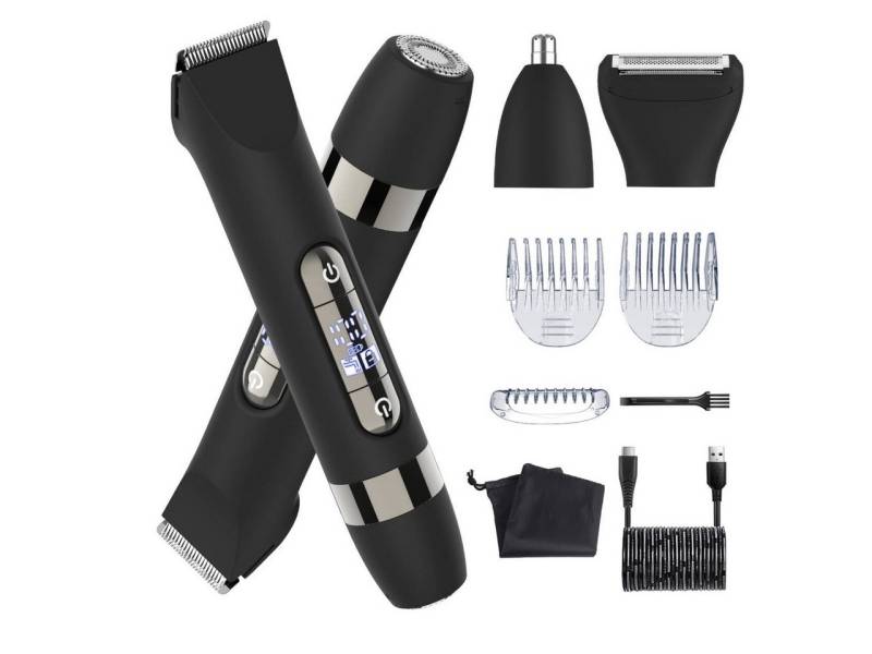 HATTEKER Körperrasierer HT-595, 4-in-1 Elektrorasierer, Nasenhaartrimmer, Gesichtsschneider, Dual-Kopf Elektrokörperrasierer, IPX7 Wasserdicht von HATTEKER