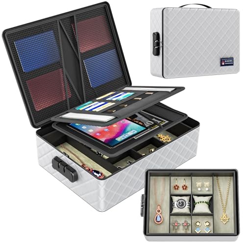Feuerfeste Dokumententasche mit Schloss, 35,6 cm, feuerfeste Box für Zuhause und Reisen, 8-lagige, wasserdichte, feuerfeste Tasche für Akten, Reisepässe, Schmuck, Bargeld, 1093 °C Schutz (Grau mit Feuerfeste Dokumententasche mit Schloss, 35,6 cm, feuerfeste Box für Zuhause und Reisen, 8-lagige, wasserdichte, feuerfeste Tasche für Akten, Reisepässe, Schmuck, Bargeld, 1093 °C Schutz (Grau mit von HAUKL