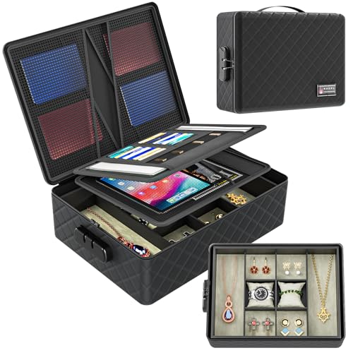 Feuerfeste Dokumententasche mit Schloss, 35,6 cm, feuerfeste Box für Zuhause und Reisen, 8-lagige, wasserdichte, feuerfeste Tasche für Akten, Reisepässe, Schmuck, Bargeld, 1093 °C Schutz (Schwarz mit Feuerfeste Dokumententasche mit Schloss, 35,6 cm, feuerfeste Box für Zuhause und Reisen, 8-lagige, wasserdichte, feuerfeste Tasche für Akten, Reisepässe, Schmuck, Bargeld, 1093 °C Schutz (Schwarz mit von HAUKL