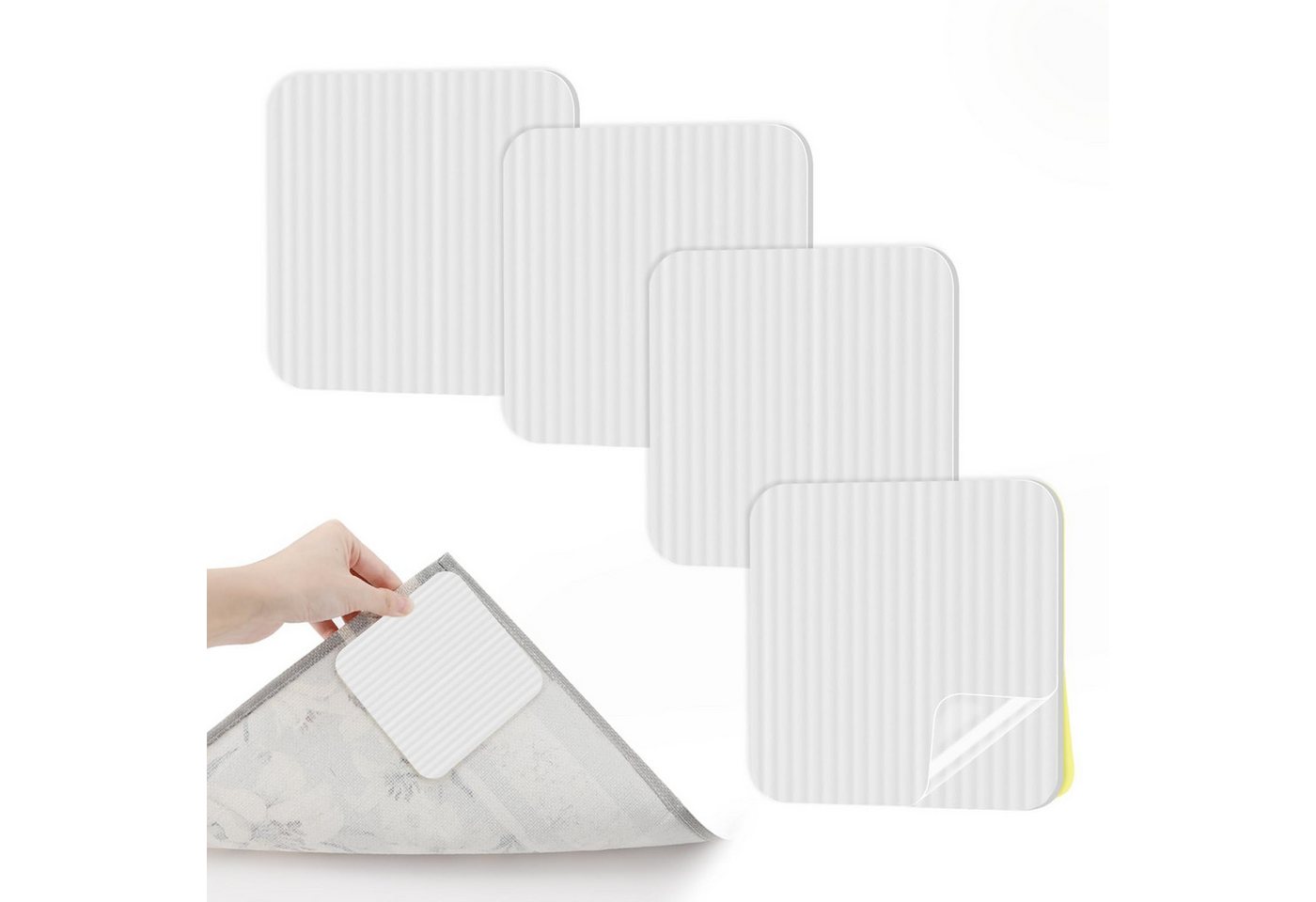 HAUSS SPOLE Antirutsch-Aufkleber Anti-Rutsch Teppich selbstklebend für Bodenbelag & Teppichfixierung, B: 10 cm, L: 10 cm, 4er Set Teppich Greifer zuschneidbar mit Vakuum-Adsorption, 4-tlg., Teppichstopper Teppich Unterlage Antirutschmatte Teppichbefestigung, für Kinderzimmer Wohnzimmer Schlafzimmer Büros Boden usw von HAUSS SPOLE