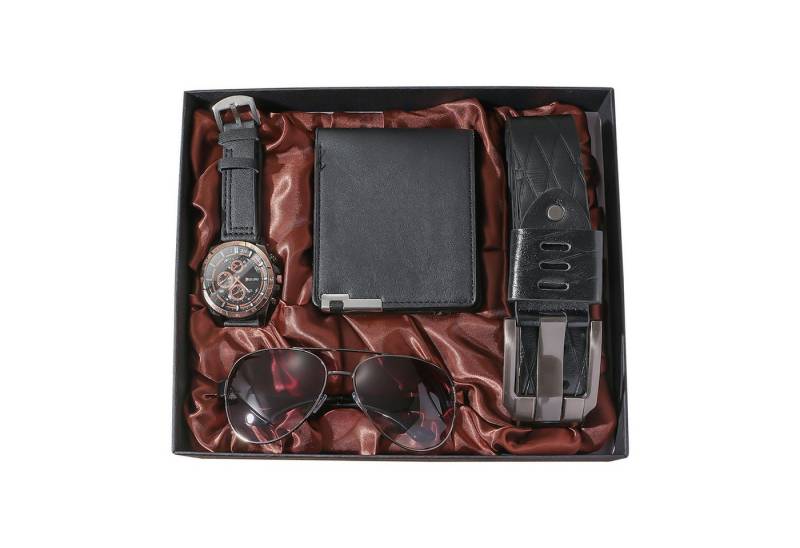 HAUSS SPOLE Geldbörse 4PCS Geschenk Set für Männer Gürtel Herrenuhr Sonnenbrillen (Mit Geschenkbox, 4-tlg., Wallet Watch Ledergürtel Brille Set für Mann), für Männer Weihnachten Geburtstag Jubiläen Vatertag Thanksgiving usw von HAUSS SPOLE