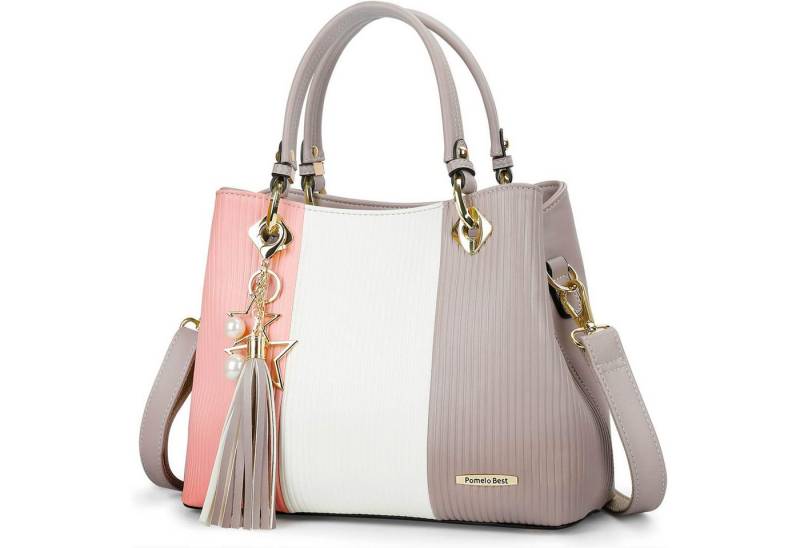 HAUSS SPOLE Henkeltasche Damen Handtasche mehrfarbig gestreift Umhängetasche (Schultertasche Arbeitstasche Messenger-Tasche Top Griff Schultergurt, Freizeittasche, Ledertasche, Unitasche, Bürotasche, Leder, Groß), für Frau Frauen Jungen Freizeit Arbeit Business Schule Büro Reisen usw von HAUSS SPOLE