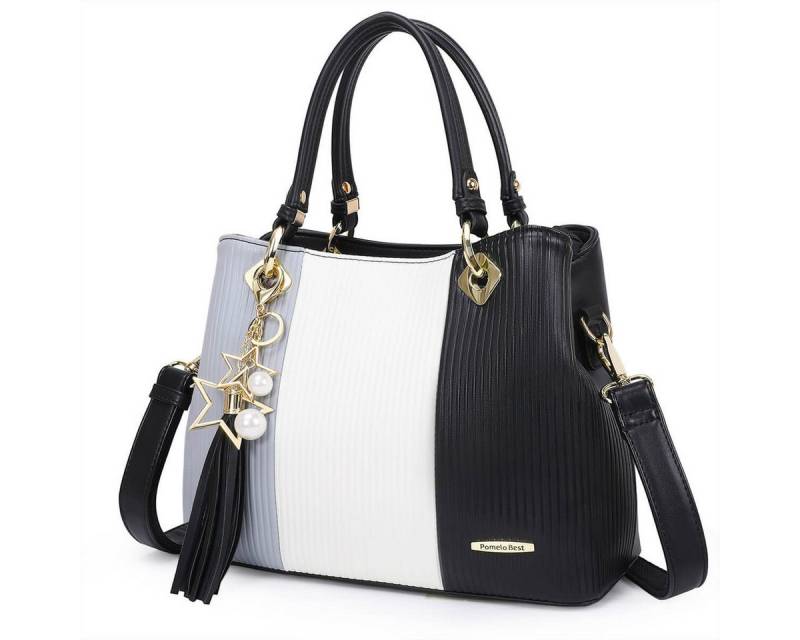 HAUSS SPOLE Henkeltasche Damen Handtasche mehrfarbig gestreift Umhängetasche (Schultertasche Arbeitstasche Messenger-Tasche Top Griff Schultergurt, Freizeittasche, Ledertasche, Unitasche, Bürotasche, Leder, Groß), für Frau Frauen Jungen Freizeit Arbeit Business Schule Büro Reisen usw von HAUSS SPOLE