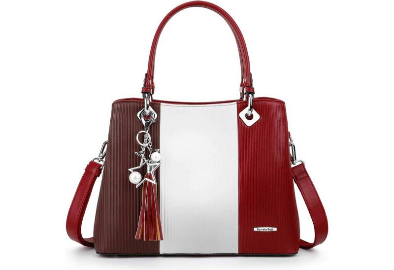 HAUSS SPOLE Henkeltasche Damen Handtasche mehrfarbig gestreift Umhängetasche (Schultertasche Arbeitstasche Messenger-Tasche Top Griff Schultergurt, Freizeittasche, Ledertasche, Unitasche, Bürotasche, Leder, Groß), für Frau Frauen Jungen Freizeit Arbeit Business Schule Büro Reisen usw von HAUSS SPOLE