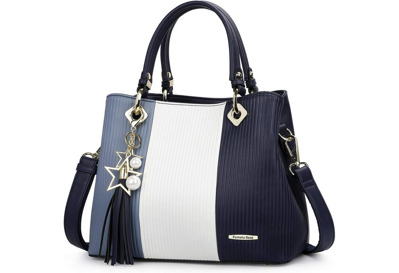 HAUSS SPOLE Henkeltasche Damen Handtasche mehrfarbig gestreift Umhängetasche (Schultertasche Arbeitstasche Messenger-Tasche Top Griff Schultergurt, Freizeittasche, Ledertasche, Unitasche, Bürotasche, Leder, Groß), für Frau Frauen Jungen Freizeit Arbeit Business Schule Büro Reisen usw von HAUSS SPOLE