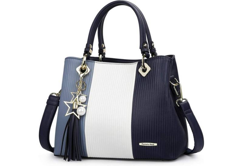 HAUSS SPOLE Henkeltasche Damen Handtasche mehrfarbig gestreift Umhängetasche (Schultertasche Arbeitstasche Messenger-Tasche Top Griff Schultergurt, Freizeittasche, Ledertasche, Unitasche, Bürotasche, Leder, Groß), für Frau Frauen Jungen Freizeit Arbeit Business Schule Büro Reisen usw von HAUSS SPOLE