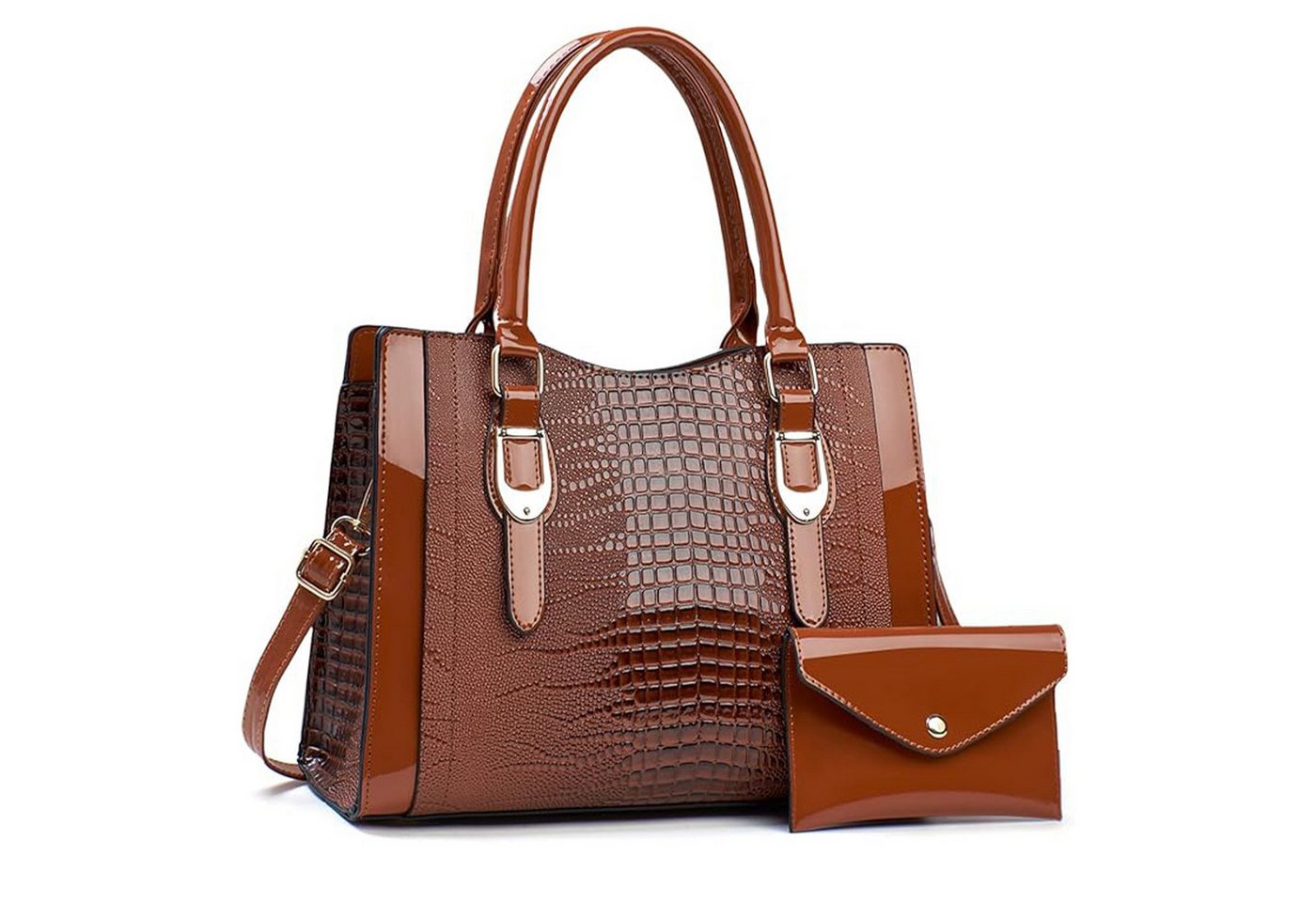 HAUSS SPOLE Henkeltasche Schultertasche mit wasserdicht Umhängetasche PU-Leder Geldbörse Braun (2-in-1-Set aus Handtasche und Geldbörse, 2-tlg., mit Fächern für Handy Schlüssel und Kosmetik), stilvollem Design für Alltag Reisen und besondere Anlässe von HAUSS SPOLE