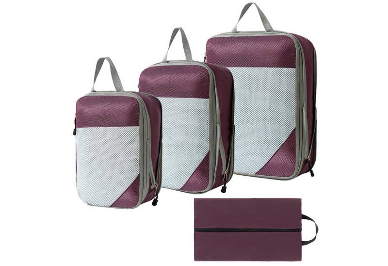 HAUSS SPOLE Kofferorganizer 4Teilige Packing Cubes Kleidertaschen Koffer Organizer (4-tlg) (Set 4 Stück Klein Mittel Groß mit Schuhbeutel, 4-tlg., Kompressions Verpackungswürfel, Kleidertaschen), 4 Aufbewahrungsbeutel Kompressions Beutel für Reisen von HAUSS SPOLE