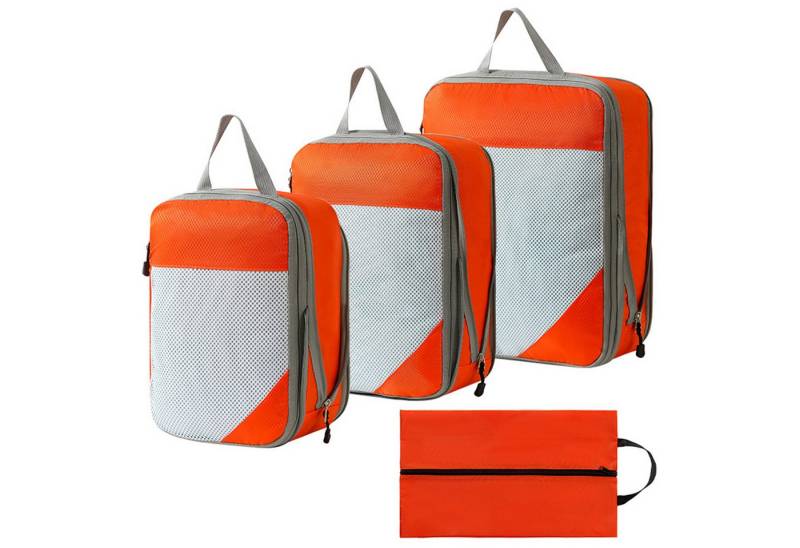 HAUSS SPOLE Kofferorganizer 4Teilige Packing Cubes Kleidertaschen Koffer Organizer (4-tlg) (Set 4 Stück Klein Mittel Groß mit Schuhbeutel, 4-tlg., Kompressions Verpackungswürfel, Kleidertaschen), 4 Aufbewahrungsbeutel Kompressions Beutel für Reisen von HAUSS SPOLE