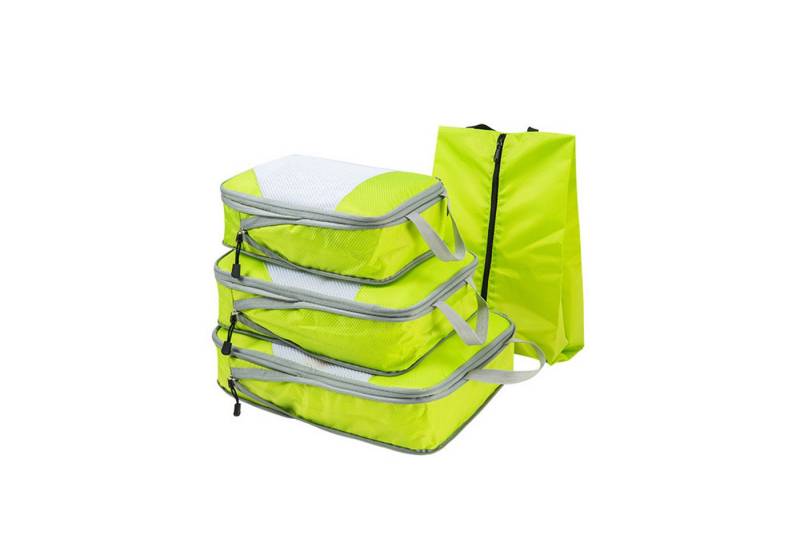 HAUSS SPOLE Kofferorganizer 4Teilige Packing Cubes Kleidertaschen Koffer Organizer (4-tlg) (Set 4 Stück Klein Mittel Groß mit Schuhbeutel, 4-tlg., Kompressions Verpackungswürfel, Kleidertaschen), 4 Aufbewahrungsbeutel Kompressions Beutel für Reisen von HAUSS SPOLE