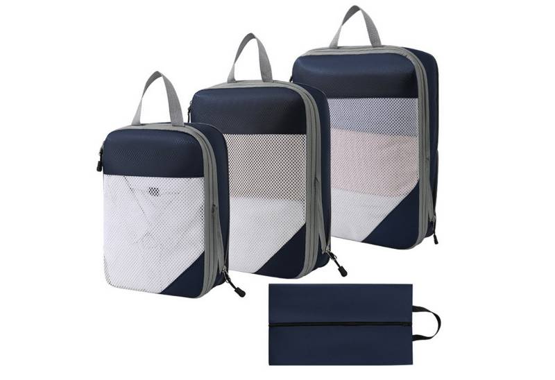 HAUSS SPOLE Kofferorganizer 4Teilige Packing Cubes Kleidertaschen Koffer Organizer (4-tlg) (Set 4 Stück Klein Mittel Groß mit Schuhbeutel, 4-tlg., Kompressions Verpackungswürfel, Kleidertaschen), 4 Aufbewahrungsbeutel Kompressions Beutel für Reisen von HAUSS SPOLE