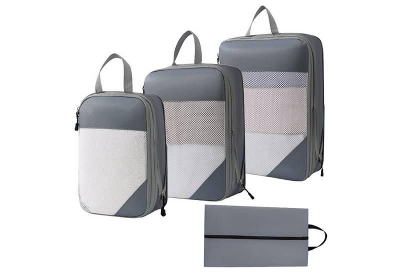 HAUSS SPOLE Kofferorganizer 4Teilige Packing Cubes Kleidertaschen Koffer Organizer (4-tlg) (Set 4 Stück Klein Mittel Groß mit Schuhbeutel, 4-tlg., Kompressions Verpackungswürfel, Kleidertaschen), 4 Aufbewahrungsbeutel Kompressions Beutel für Reisen von HAUSS SPOLE