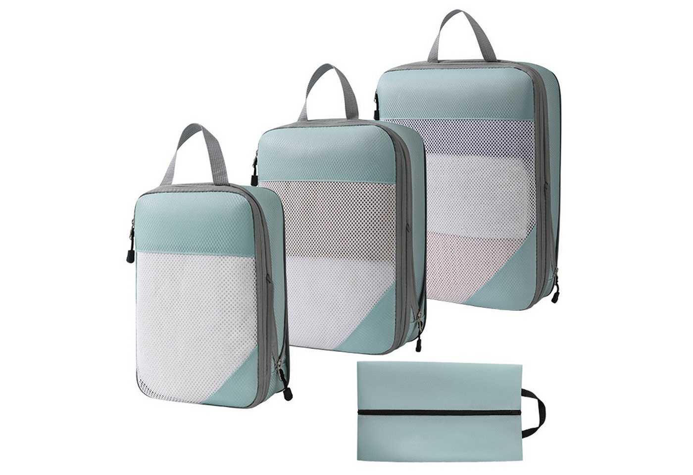 HAUSS SPOLE Kofferorganizer 4Teilige Packing Cubes Kleidertaschen Koffer Organizer (4-tlg) (Set 4 Stück Klein Mittel Groß mit Schuhbeutel, 4-tlg., Kompressions Verpackungswürfel, Kleidertaschen), 4 Aufbewahrungsbeutel Kompressions Beutel für Reisen von HAUSS SPOLE