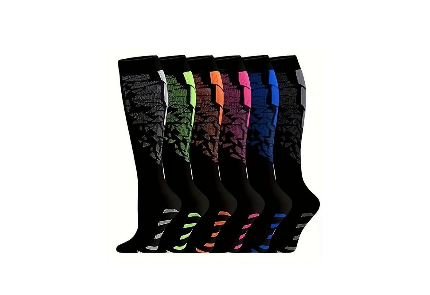 HAUSS SPOLE Kompressionsstrümpfe 6 paar Kompressionsstrümpfe bunt Sportliche Reisestrümpfe Damen Herren (6-Paar, Plantarfasziitis Socken Stützstrümpfe für Knöchelschutz) für Flug Sport Reisen Radsport krankenschwester von HAUSS SPOLE
