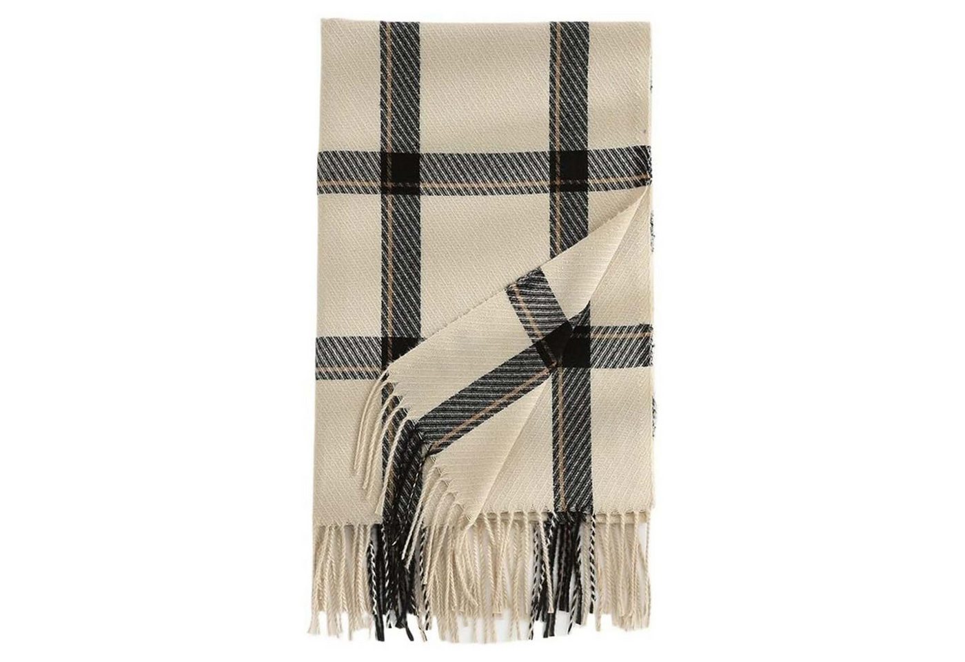HAUSS SPOLE Modeschal Modeschal mit Warm halten karierterSchal Quastenschal Beige, (kann als Schultertuch Decke oder Poncho verwendet werden, 1-St. ideal für kalte Tage Reisen Abendkleider und entspanntes Yoga), warmem Karomuster eleganten Fransen 196 x 64 cm Mischgewebe von HAUSS SPOLE