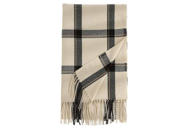 HAUSS SPOLE Modeschal Modeschal mit Warm halten karierterSchal Quastenschal Beige, (kann als Schultertuch Decke oder Poncho verwendet werden, 1-St. ideal für kalte Tage Reisen Abendkleider und entspanntes Yoga), warmem Karomuster eleganten Fransen 196 x 64 cm Mischgewebe von HAUSS SPOLE