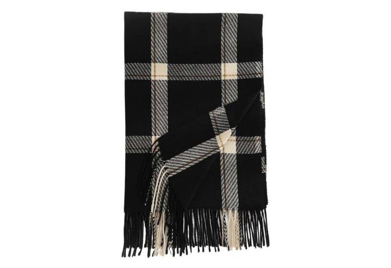 HAUSS SPOLE Modeschal Modeschal mit Warm halten karierterSchal Quastenschal Schwarz, (kann als Schultertuch Decke oder Poncho verwendet werden, 1-St. ideal für kalte Tage Reisen Abendkleider und entspanntes Yoga), warmem Karomuster eleganten Fransen 196 x 64 cm Mischgewebe von HAUSS SPOLE