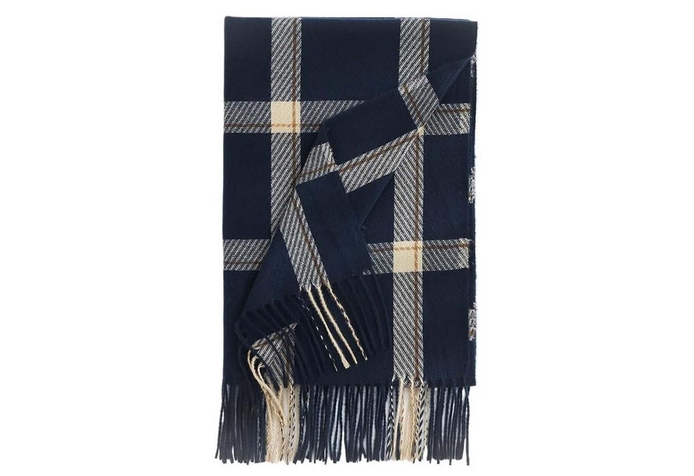 HAUSS SPOLE Modeschal Modeschal mit Warm halten karierterSchal Quastenschal Strickschal Blau, (kann als Schultertuch Decke oder Poncho verwendet werden, 1-St. ideal für kalte Tage Reisen Abendkleider und entspanntes Yoga), warmem Karomuster eleganten Fransen 196 x 64 cm Mischgewebe von HAUSS SPOLE