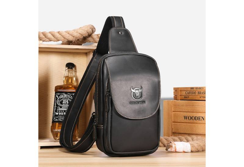 HAUSS SPOLE Schultertasche Schultertasche Schulter Rucksack Rucksäcke Crossbody Umhängetasche (aus Echtes Leder Herren und Damen 16 x 26 x 10 cm, Geldgürtel, Sport, Sporttasche, Handytasche, Anti-Diebstahl, Echtleder), für Outdoor Camping Reisen Wandern Radfahren Multipurpose Tagepacks von HAUSS SPOLE