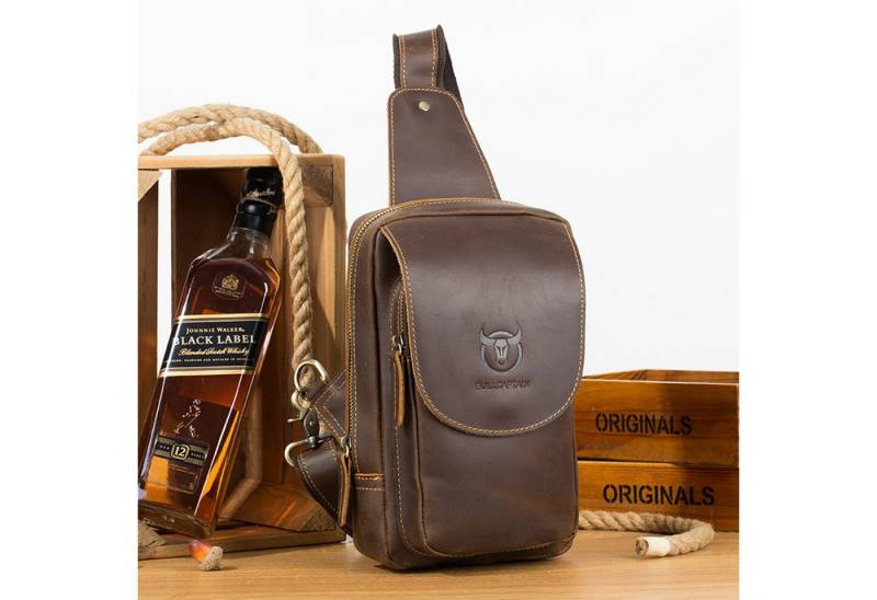 HAUSS SPOLE Schultertasche Schultertasche Schulter Rucksack Rucksäcke Crossbody Umhängetasche (aus Echtes Leder Herren und Damen 16 x 26 x 10 cm, Geldgürtel, Sport, Sporttasche, Handytasche, Anti-Diebstahl, Echtleder), für Outdoor Camping Reisen Wandern Radfahren Multipurpose Tagepacks von HAUSS SPOLE