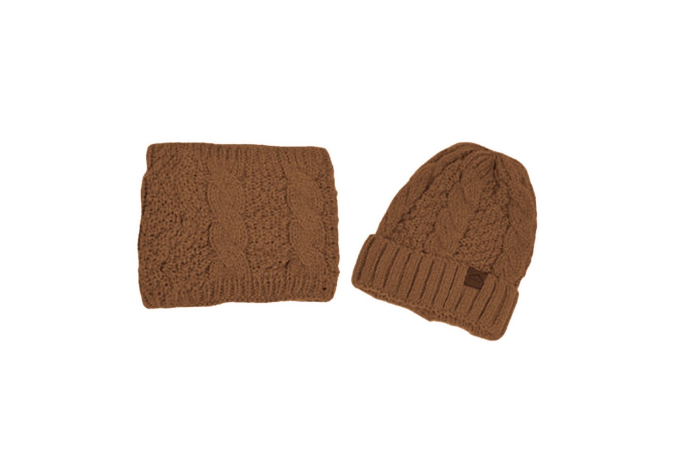 HAUSS SPOLE Strickmütze Strickmütze mit Modisch und vielseitig Wintermütze Khaki (Leichtes Design mit Schal und Mütze separat nutzbar, 2-St., mit elastischer Passform für Kopfumfänge von 55–60 cm) Vielseitig für Outdoor-Aktivitäten eignet sich auch als Geschenk von HAUSS SPOLE