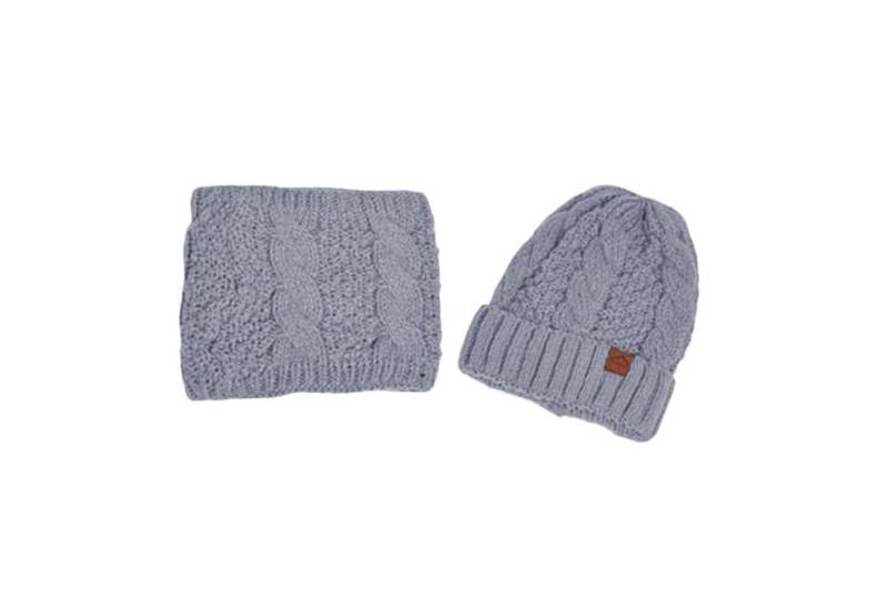 HAUSS SPOLE Strickmütze Strickmütze mit vielseitig Wintermütze Hut- und Schal-Set Grau (Leichtes Design mit Schal und Mütze separat nutzbar, 2-St., mit elastischer Passform für Kopfumfänge von 55–60 cm) Vielseitig für Outdoor-Aktivitäten eignet sich auch als Geschenk von HAUSS SPOLE