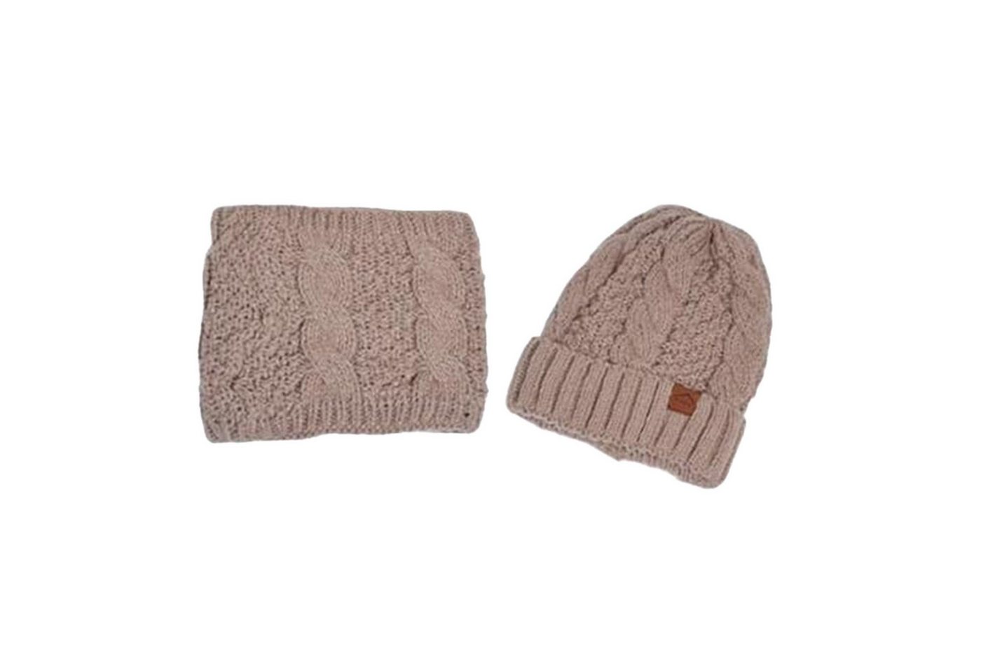 HAUSS SPOLE Strickmütze Strickmütze mit vielseitig Wintermütze Hut- und Schal-Set Hellbraun (Leichtes Design mit Schal und Mütze separat nutzbar, 2-St., mit elastischer Passform für Kopfumfänge von 55–60 cm) Vielseitig für Outdoor-Aktivitäten eignet sich auch als Geschenk von HAUSS SPOLE