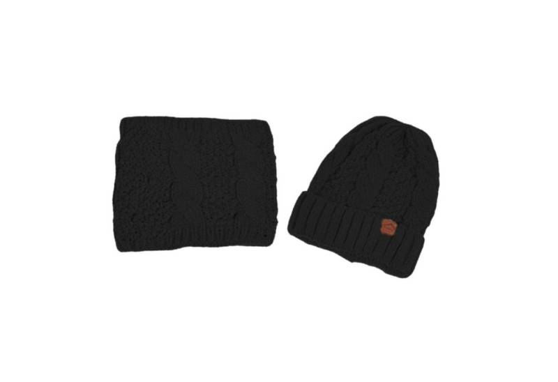 HAUSS SPOLE Strickmütze Strickmütze mit vielseitig Wintermütze Hut- und Schal-Set Schwarz (Leichtes Design mit Schal und Mütze separat nutzbar, 2-St., mit elastischer Passform für Kopfumfänge von 55–60 cm) Vielseitig für Outdoor-Aktivitäten eignet sich auch als Geschenk von HAUSS SPOLE