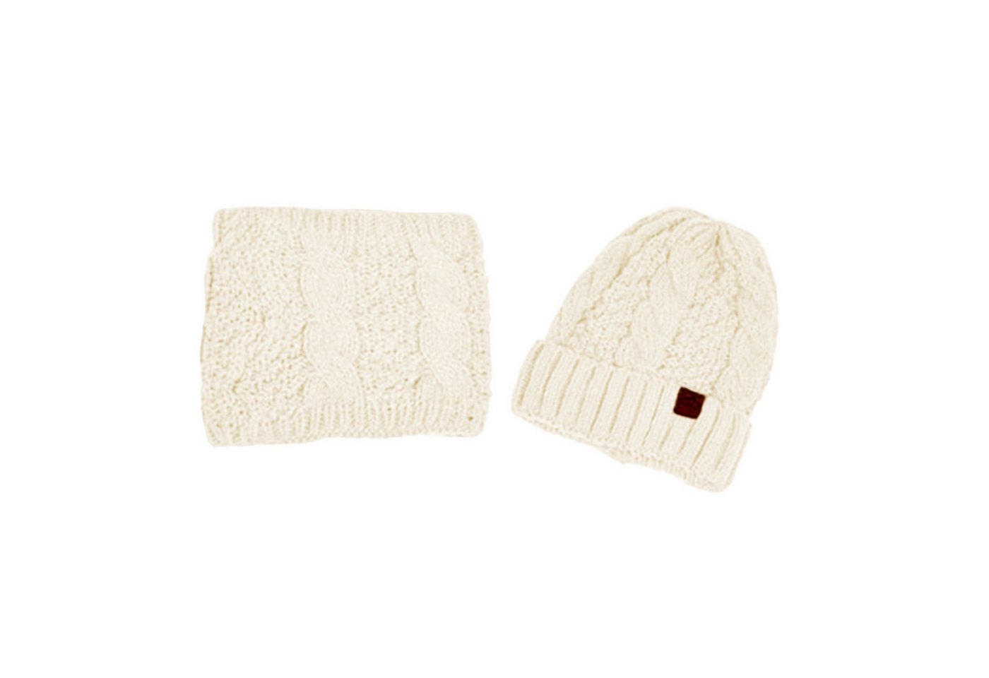 HAUSS SPOLE Strickmütze Strickmütze mit vielseitig Wintermütze Hut- und Schal-Set Weiß (Leichtes Design mit Schal und Mütze separat nutzbar, 2-St., mit elastischer Passform für Kopfumfänge von 55–60 cm) Vielseitig für Outdoor-Aktivitäten eignet sich auch als Geschenk von HAUSS SPOLE
